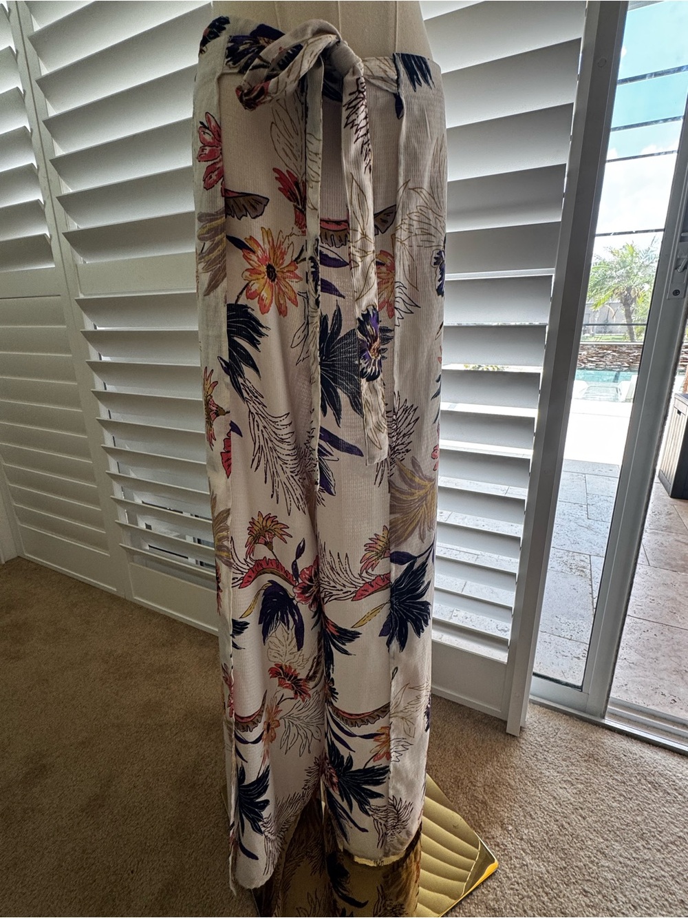 Floral Print Tie-Waist palazzo pants - Cream Base with Multicolor Flowers